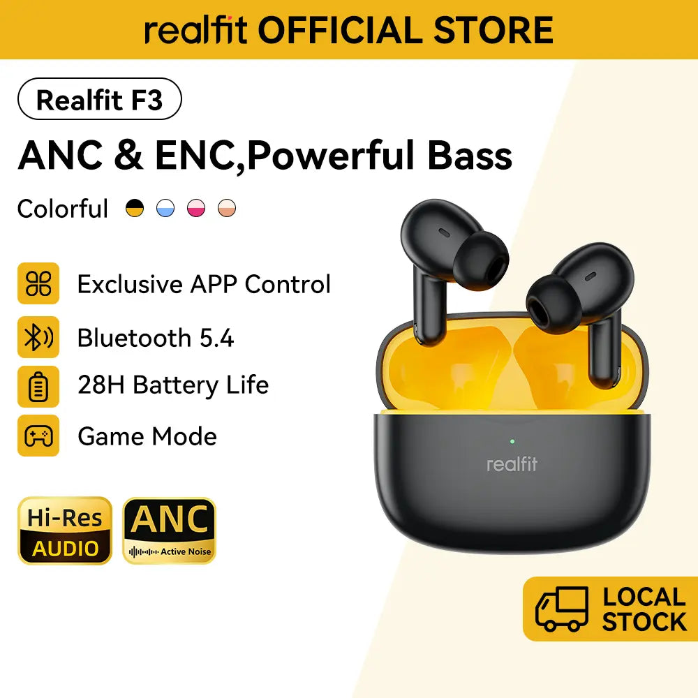 Realfit F3 APP Control TWS Earbuds - ANC Noise Cancelling, 360° Spatial Sound, IPX5 Water Resistant
