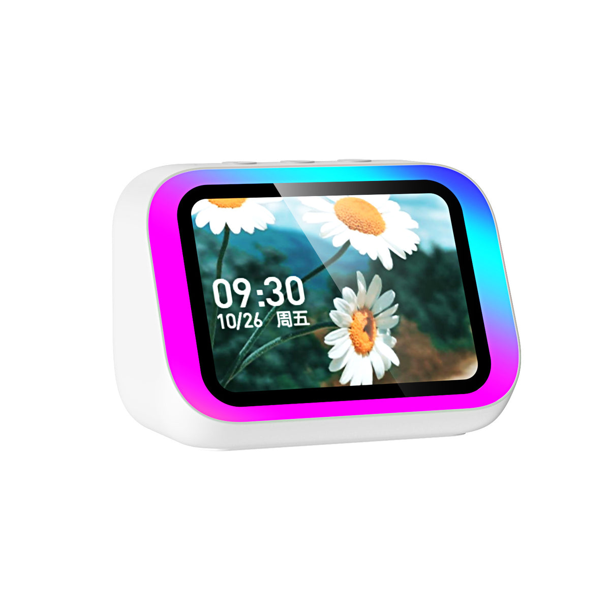 AI Smart Speaker & Alarm Clock with Wireless Speaker – Dynamic RGB Light, Hi-Fi Stereo Sound, HD Smart Display, Answer/Make Calls, Voice Assistant, Period Tracker, 2500mAh Battery, Portable Bedside Digital Clock