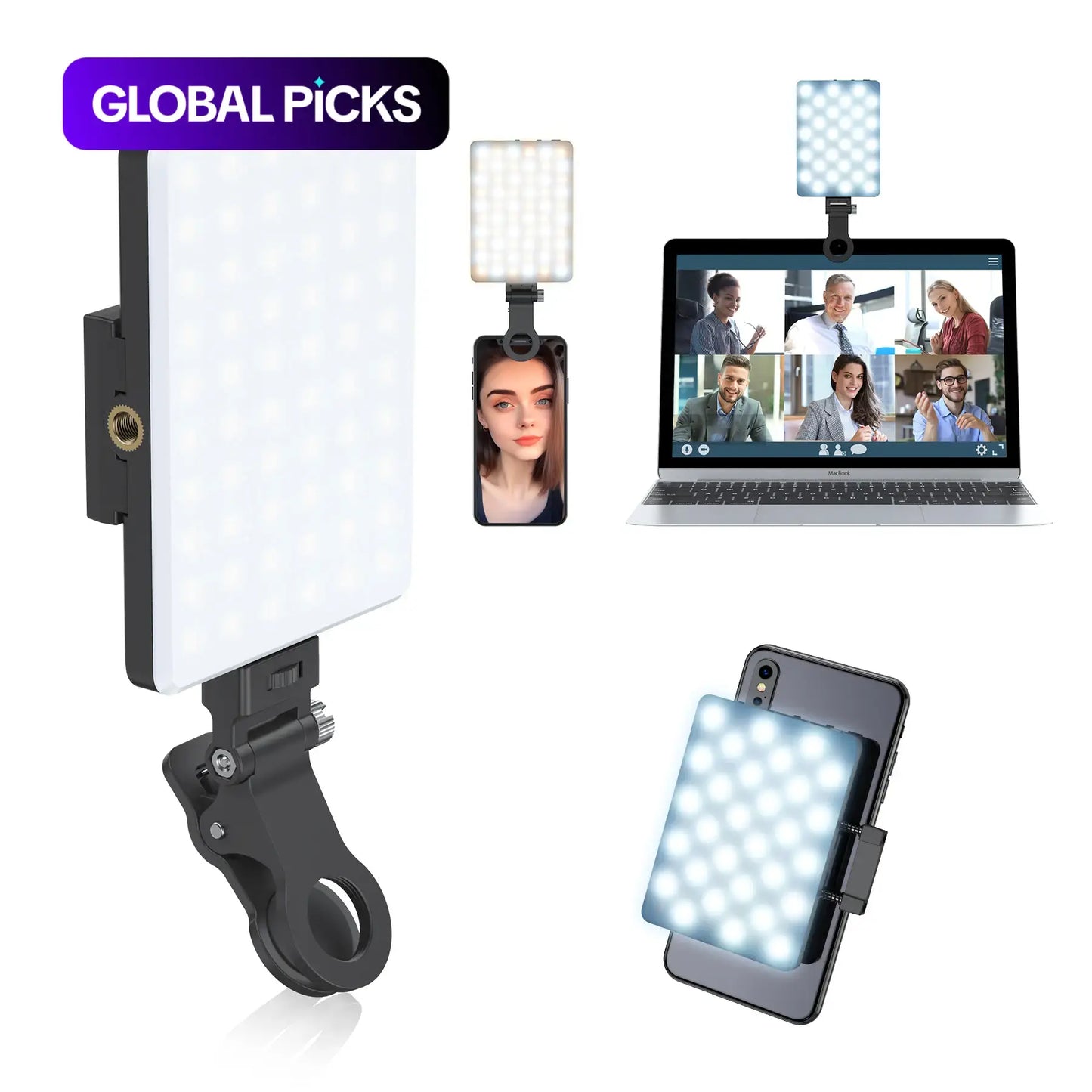 Portable Selfie Light – LED Bi-Color Fill Light, USB Rechargeable Clip-on Phone Light, 2000mAh for Selfie & Video