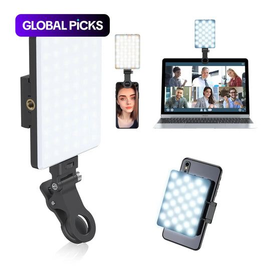Portable Selfie Light – LED Bi-Color Fill Light, USB Rechargeable Clip-on Phone Light, 2000mAh for Selfie & Video