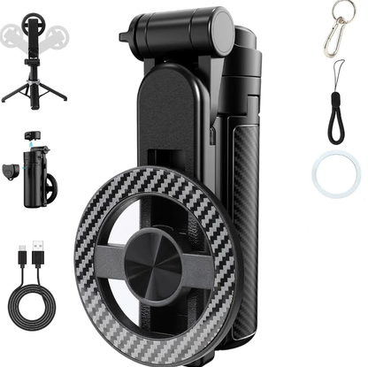 4-in-1 Magnetic Selfie Stick with Remote - 360° Rotation, Transforms into Mini Tripod, Camera Grip, Handheld Stabilizer and Phone Stand, Extends to 17.32 Inches