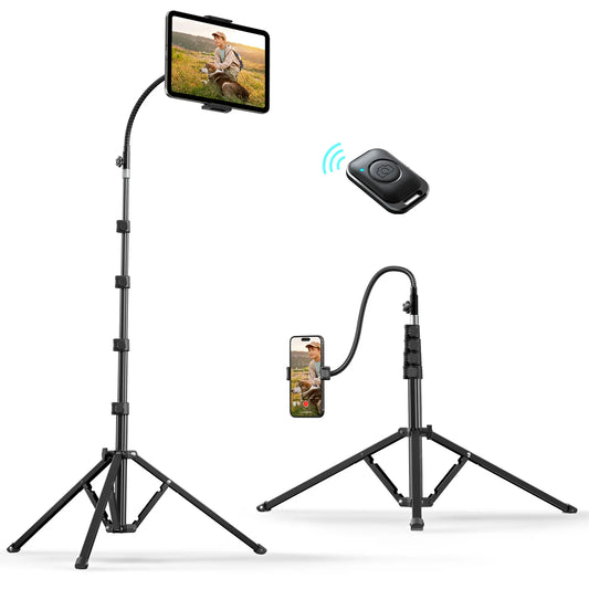 Weilisi 82" Heavy Duty Tablet Tripod Stand – Floor Stand with Remote & Adjustable Gooseneck for Watching/Stream/Recording, Compatible with iPad Pro 12.9"/Kindle/iPhone and All 4.5-13" Tablets & Phones
