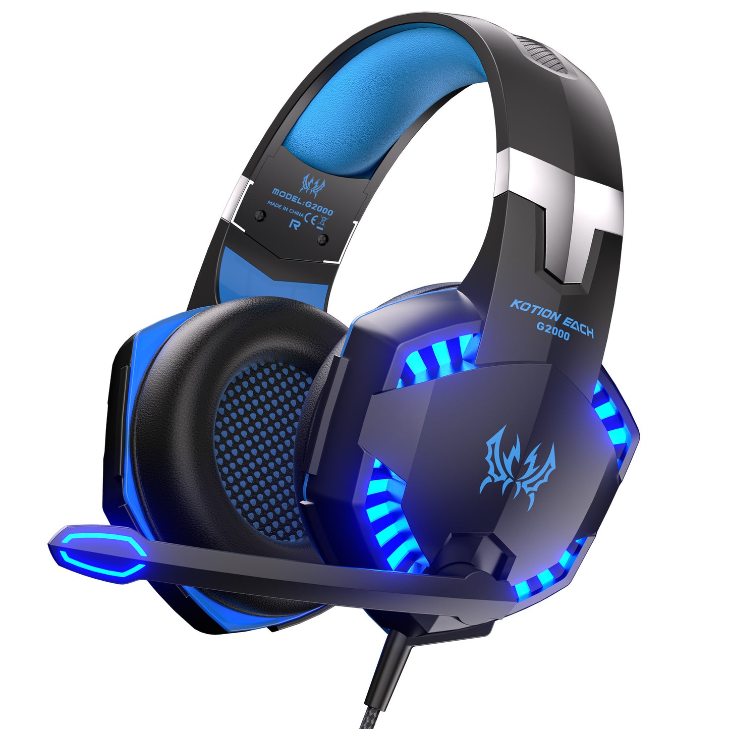 Gaming Headset with Microphone – Bass Stereo Sound, Soft Memory Foam Earcups, LED Lights, Compatible with PC & Laptop Computers, Gaming Accessories