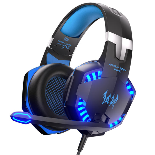 Gaming Headset with Microphone – Bass Stereo Sound, Soft Memory Foam Earcups, LED Lights, Compatible with PC & Laptop Computers, Gaming Accessories