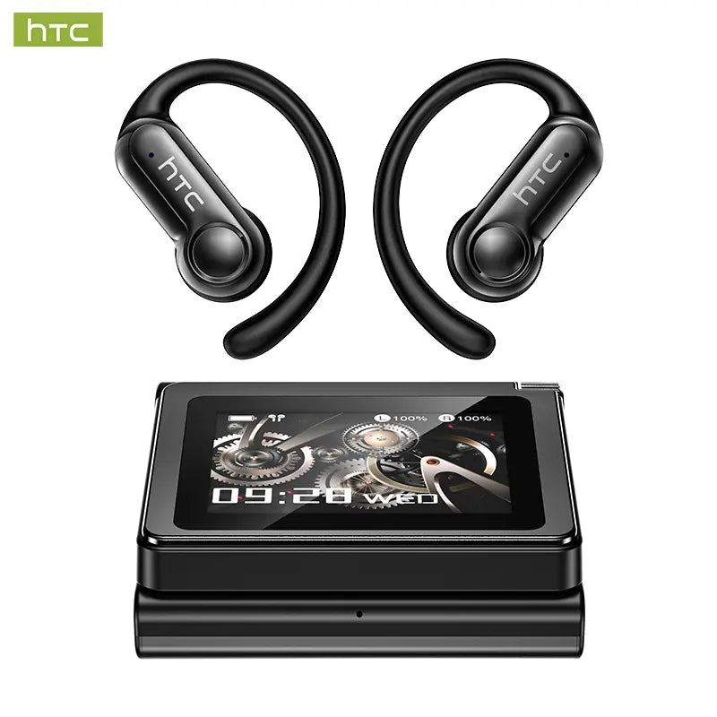 HTC NE80 Bluetooth 6.0 Headphones with LCD Smart Touchscreen - Water Resistant Wireless Earphones, HD Microphone Gaming Earbuds for Travel and Gift