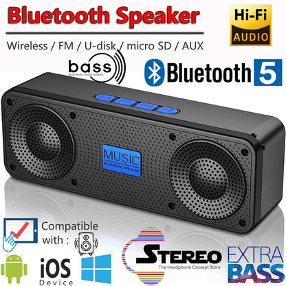 Portable HiFi Bass Wireless Bluetooth Speaker - Powerful Subwoofer Soundbar for Outdoor Music