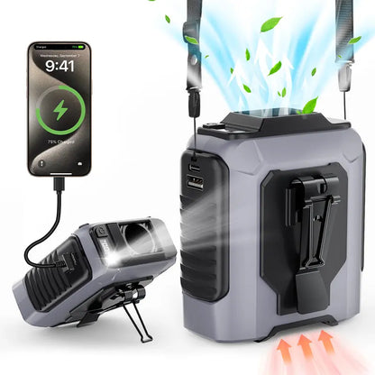 Portable Waist Clip Fan - 4-in-1 Wearable Personal Fan with 5 Speeds up to 15000RPM, USB Rechargeable Hands-Free Design with LED Light for Outdoor Work, Camping and Travel