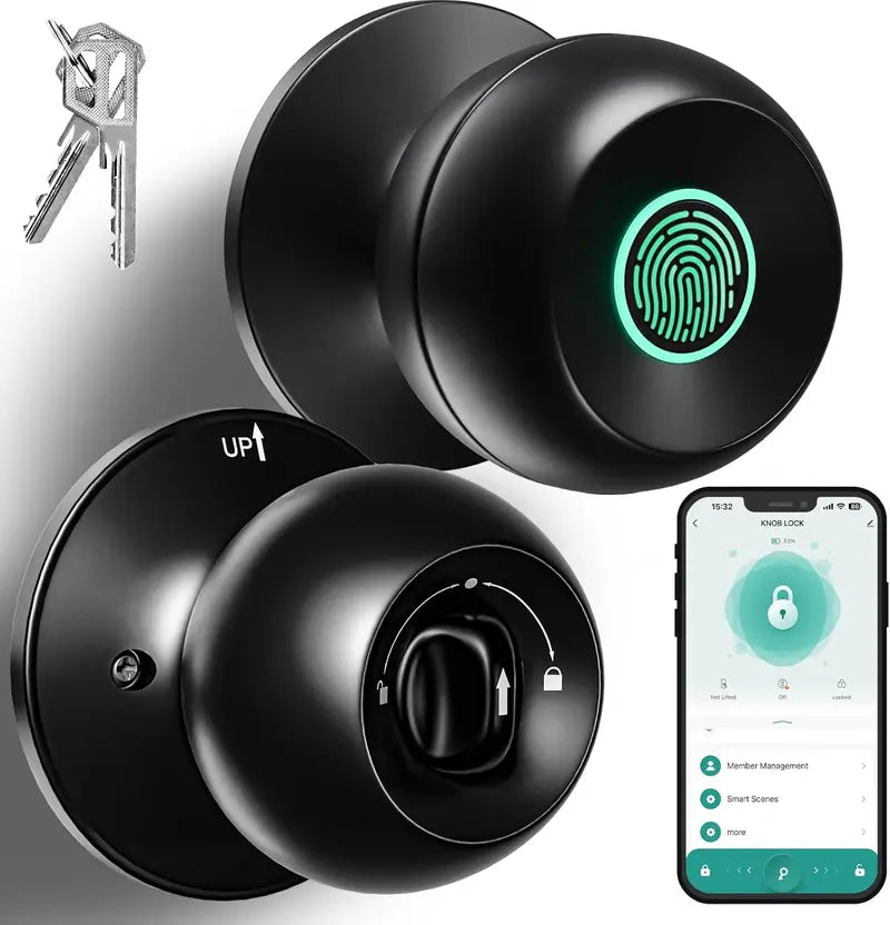 Smart Fingerprint Door Knob with App Control - Biometric Keyless Door Lock with Auto Lock for Bedroom, Home and Office