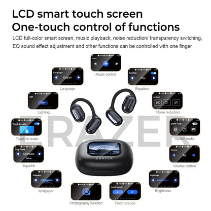ERAZER OWS Touch Screen Earphone Bluetooth 5.4 Wireless Headphones Noise Canceling TF Card Headset HIFI Stereo Full-Color Display Multifunctional Earbuds With Mic