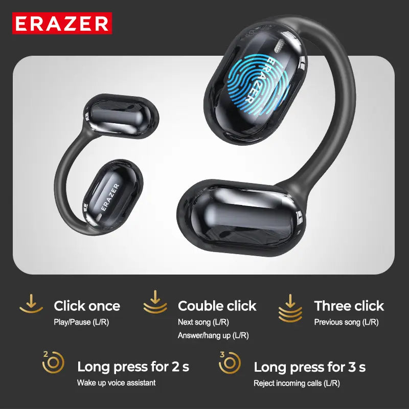 ERAZER OWS Touch Screen Earphone Bluetooth 5.4 Wireless Headphones Noise Canceling TF Card Headset HIFI Stereo Full-Color Display Multifunctional Earbuds With Mic