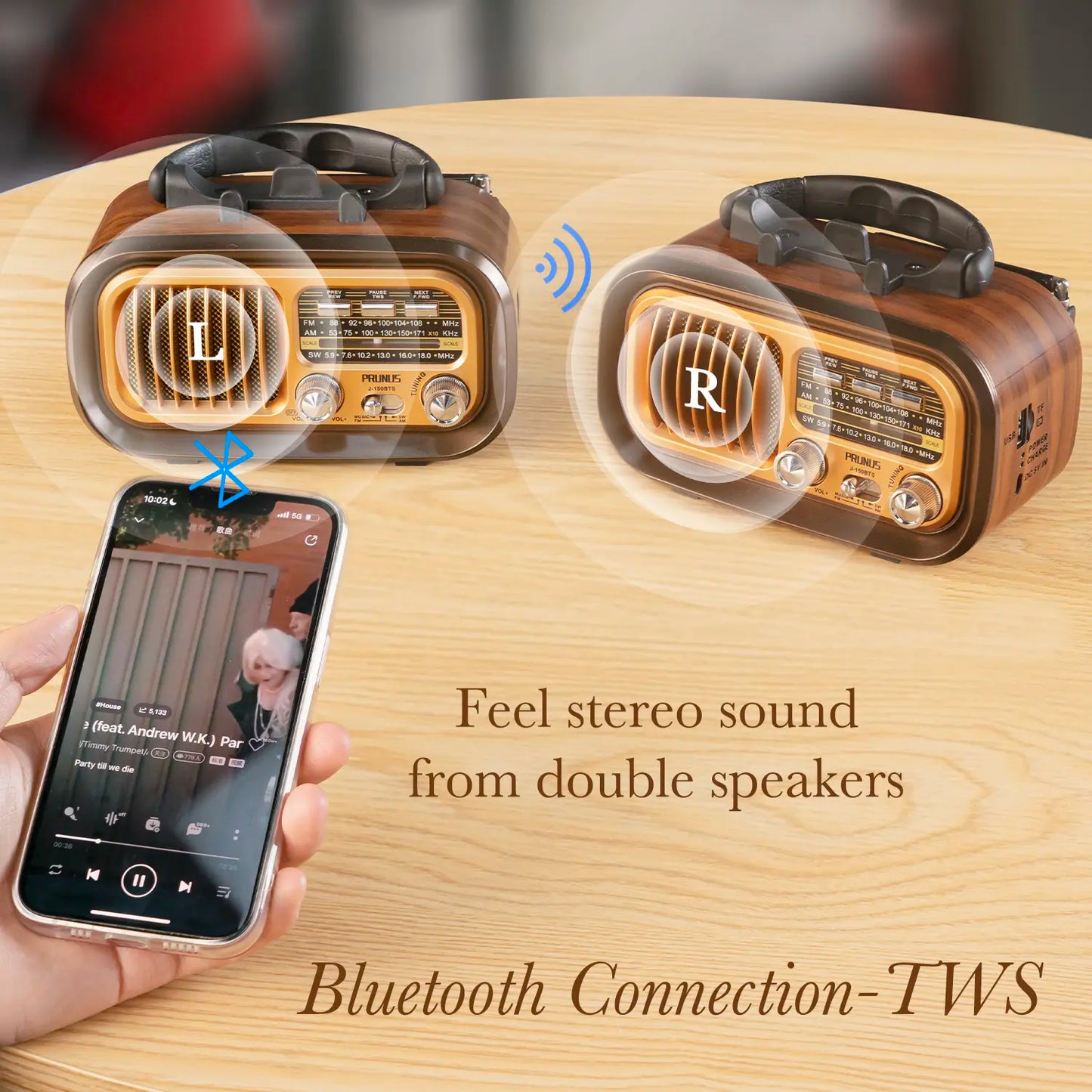 Small Retro Vintage Radio with Bluetooth – AM/FM Transistor, Solar/Battery Rechargeable, TWS, Supports TF Card & USB Playback, Great Sound