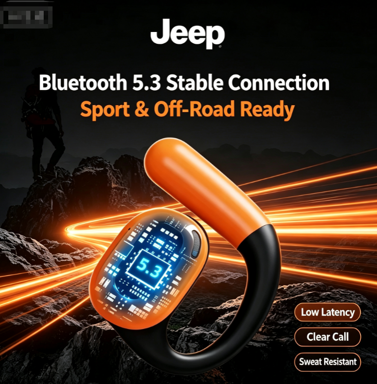 Jeep JP EC001 Open-Ear Bluetooth 5.3 Headphones - HD Calls, Ultra-Long Battery for Sports