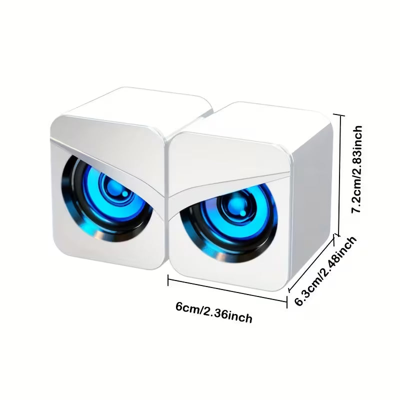Desktop Computer Speakers – Wired Control, USB & 3.5mm AUX, LED Light Effect Mini Gaming Speaker