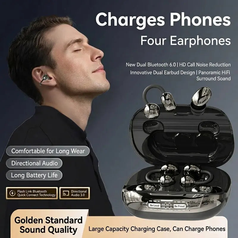 Wireless Headphones with Power Bank Case – Includes 4 Earbuds (Sleep & Clip-On), Reverse Phone Charging, Ideal for Sports & Sleep, Earphones for Music & Calls, Compatible with Android & iOS