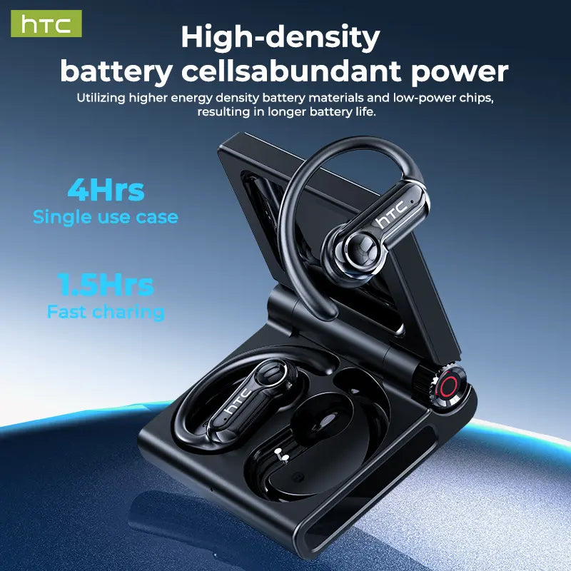 HTC NE80 Bluetooth 6.0 Headphones with LCD Smart Touchscreen - Water Resistant Wireless Earphones, HD Microphone Gaming Earbuds for Travel and Gift