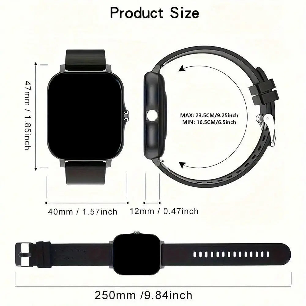 Smartwatch with Full Touch Screen – Multiple Sports Modes, BT Calls, Message Alerts, Music Player – Compatible with iOS & Android – Gift for Men & Women