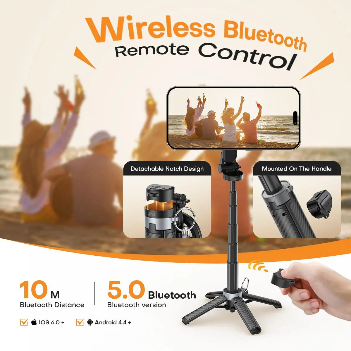 4-in-1 Magnetic Selfie Stick with Remote - 360° Rotation, Transforms into Mini Tripod, Camera Grip, Handheld Stabilizer and Phone Stand, Extends to 17.32 Inches