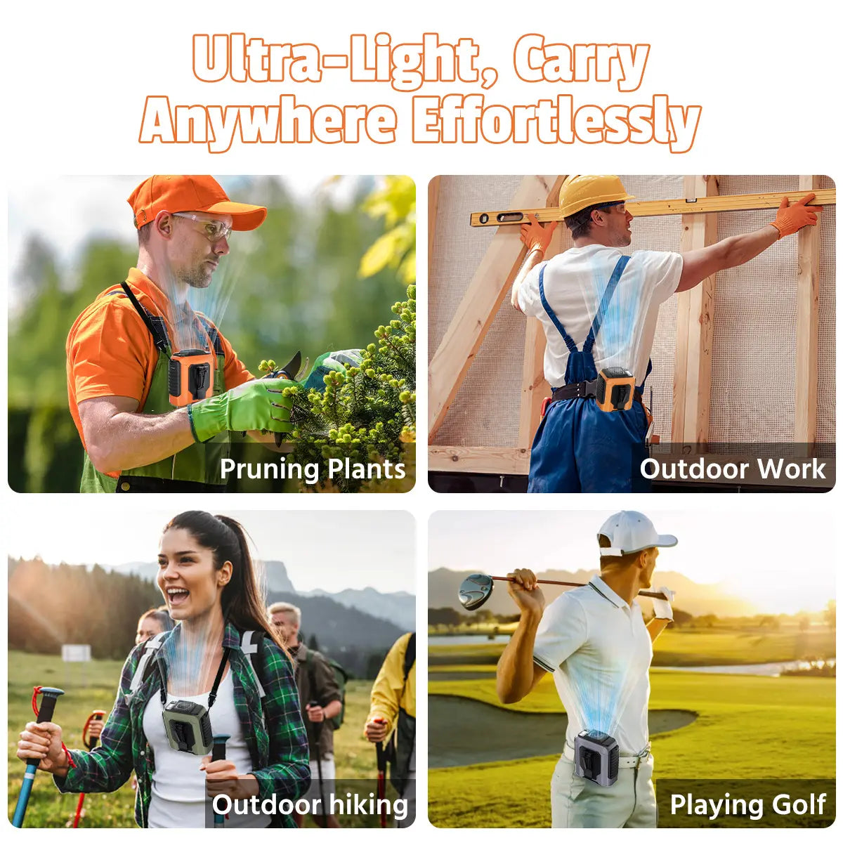 Portable Waist Clip Fan - 4-in-1 Wearable Personal Fan with 5 Speeds up to 15000RPM, USB Rechargeable Hands-Free Design with LED Light for Outdoor Work, Camping and Travel