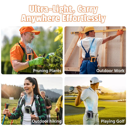 Portable Waist Clip Fan - 4-in-1 Wearable Personal Fan with 5 Speeds up to 15000RPM, USB Rechargeable Hands-Free Design with LED Light for Outdoor Work, Camping and Travel