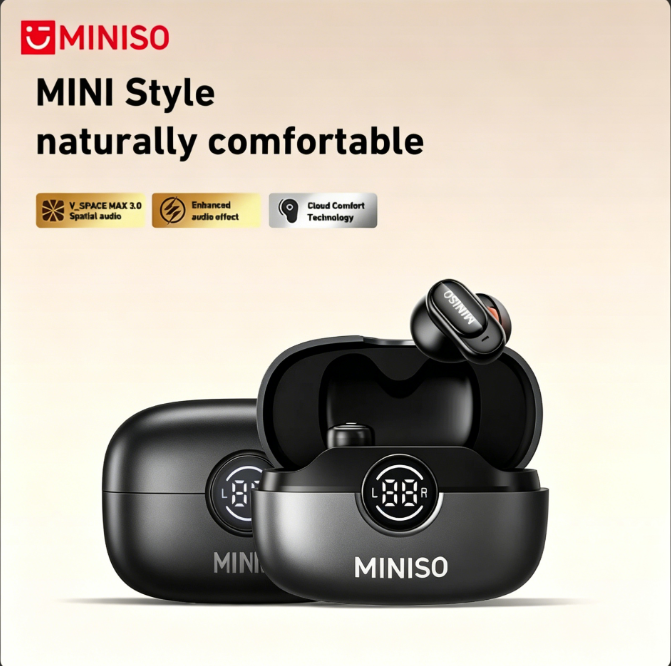 MINISO MS105 Wireless Earbuds – Bluetooth 6.0, In-Ear, Waterproof, Built-in Mic – Ideal for Office, Sports, Study, Calls & Gaming