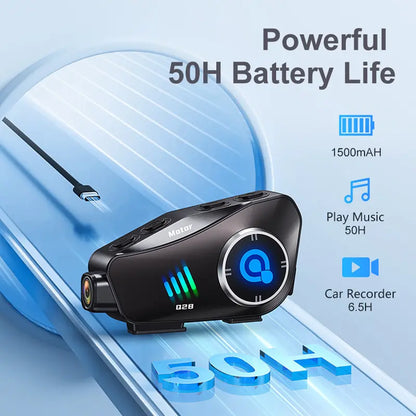 Motorcycle Bluetooth Helmet Camera Headset, Free 32GB Card, 2-in-1 Intercom & Dash Cam, 1080P, Waterproof, Hands-Free Calls