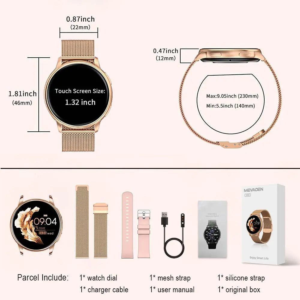 MEVADEN 1.32-inch Touch Screen Smartwatch with Replacement Band, Bluetooth Calling Sports Fitness Tracker Watch for iOS and Android Phone