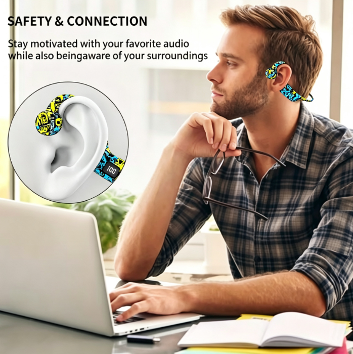 G9 Wireless Bone Conduction Headphones - Sweat Resistant Open-Ear for Sports, Running, Gym and Cycling, TF Card Slot, Power Display