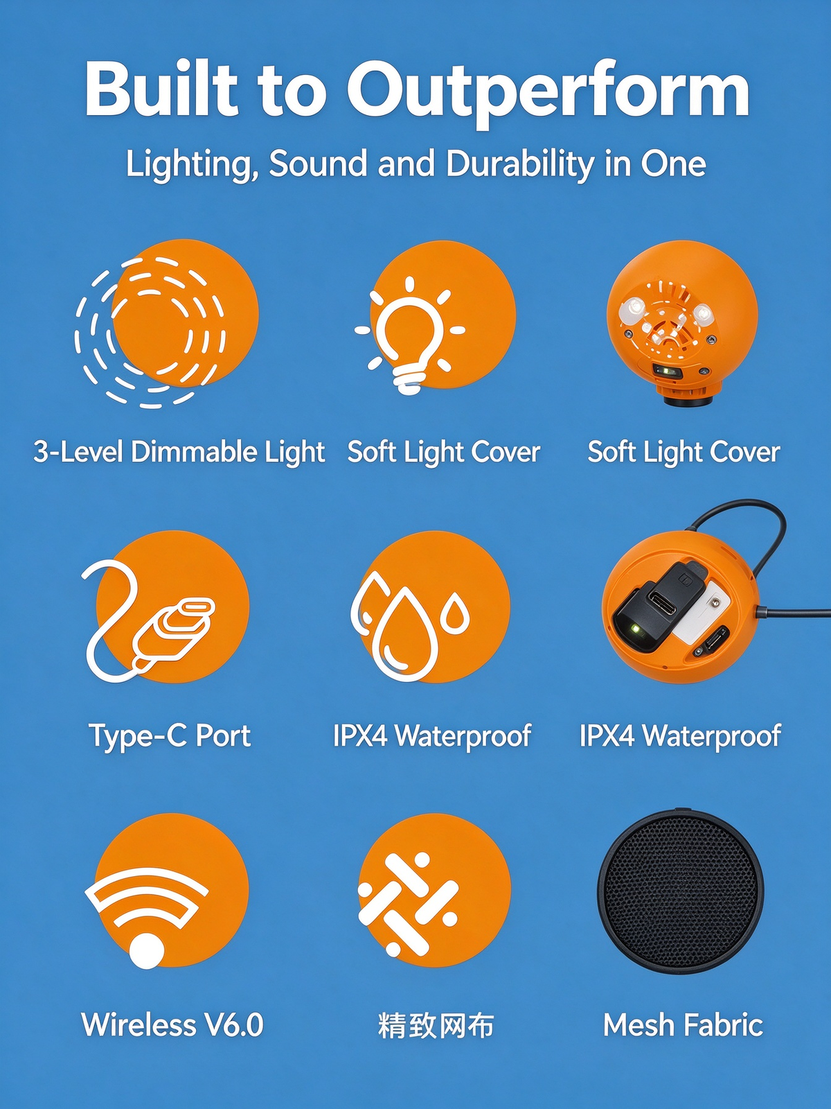 Outdoor Lighting Bluetooth Speaker - Outdoor Camping Lantern Speaker, Long Battery Life Portable Illumination Waterproof Speaker with Ambient Light