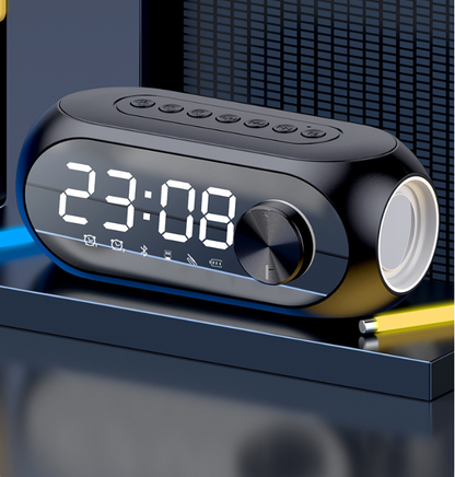 Mirror Digital Alarm Clock Bluetooth Speaker, Portable Wireless Speaker Support TF Card FM Radio, Dual Alarms Bedroom Desktop Clock