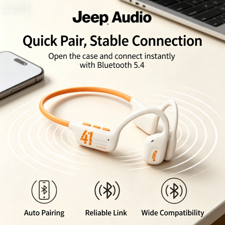 Jeep JPS EC001 Air Conduction Wireless Bluetooth Headset - Ear-Mounted Sports Headphones with Ultra-Long Battery Life for Running