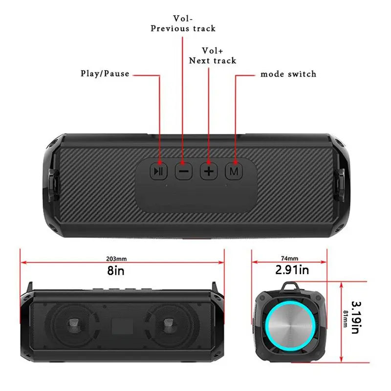 Portable Wireless Speaker with Subwoofer & LED Light – Rechargeable, Bluetooth, Multifunctional for Outdoor, Home, Office & PC Use