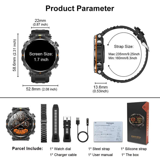 1.7" Large Screen Smartwatch – Answer/Dial Calls, 100+ Sports Modes, 600mAh Battery, Compass, Waterproof – Men's Gift Fitness Tracker