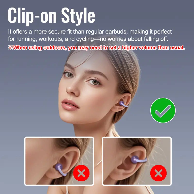 HYUNDAI C03 Clip-On Wireless Headphones - Bluetooth 6.0, 360° Panoramic Sound, IPX5 Water Resistant Earbuds for Sports, Music and Calls