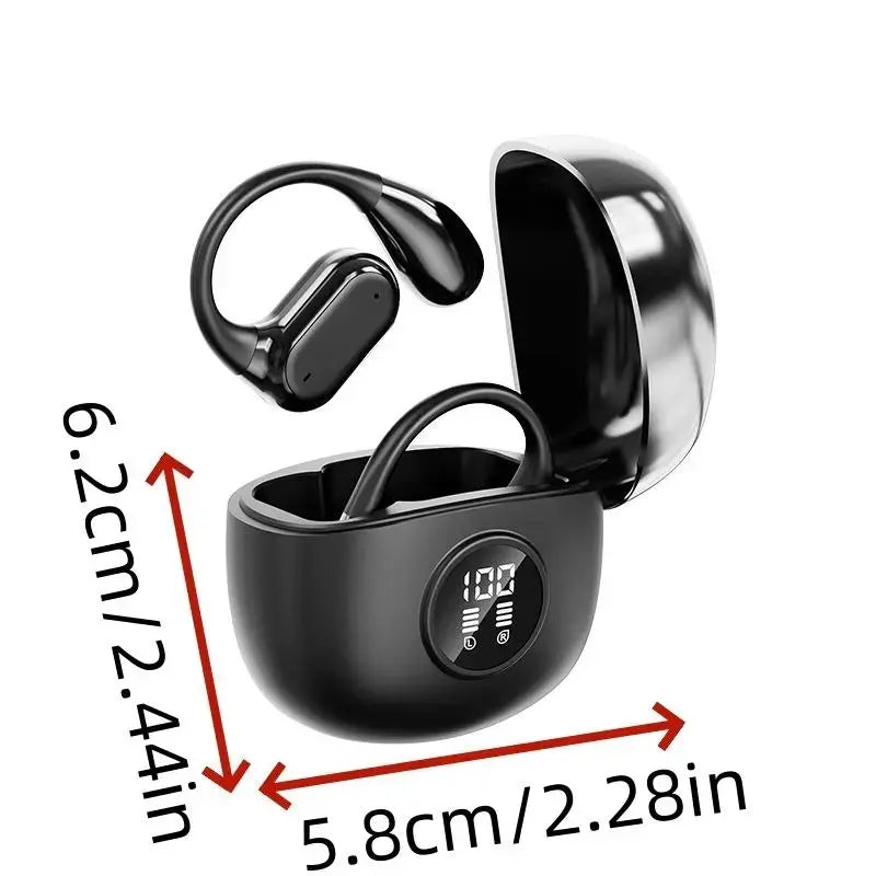 Q17 Open-Ear Wireless Bluetooth-Compatible Earbuds with Digital Display Charging Case - True Wireless Sports Headphones for Running, Walking and Exercise