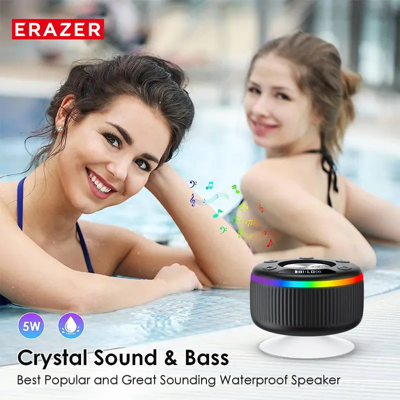 ERAZER XM102 – IPX6 Waterproof Shower Bluetooth Speaker with Suction Cup, Portable Wireless Speaker for Home/Party/Outdoor/Beach