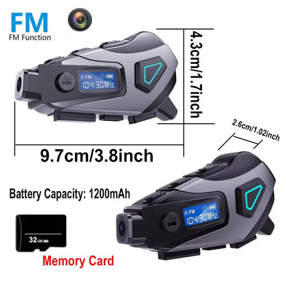 Motorcycle Helmet Wireless Headset, 1080P HD Dash Cam, Dashcam, Waterproof Bluetooth-compatible Earbuds, Ip65 Water Resistant, Fm Radio, 32GB Memory Card Included
