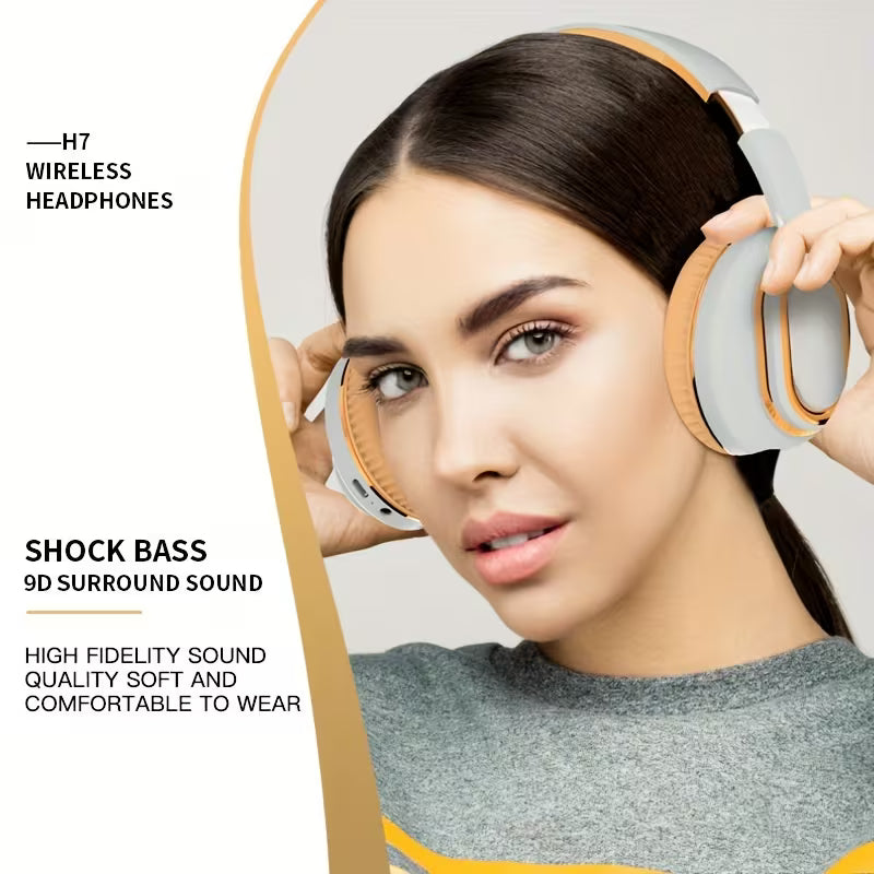 Shock Bass Wireless Over-Ear Headphones with Mic - FM Radio, TF Card, AUX, Foldable for Travel, Home and Office