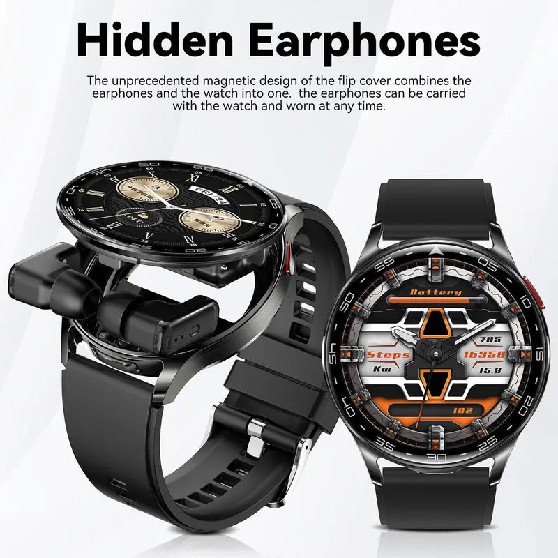 Smart Watch with Earbuds – Call Receive & Music Playback, Multifunctional Sports Watch, 100+ Sports Modes, Step Counter, Compatible with Android, Perfect Gift for Men & Women
