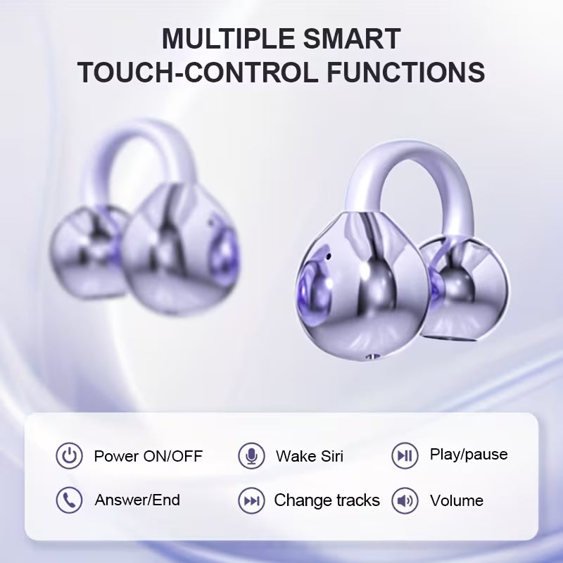 Ear Clip Earbuds – Wireless Sports Earphones with Built-in Mic, Ear Hook, Crystal-Clear Calls