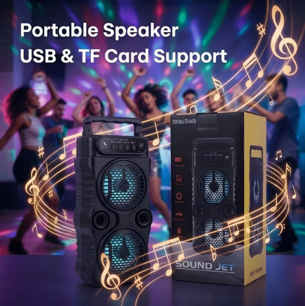 Portable Wireless PA Speaker with RGB Light – Built-in Battery & Handle, TWS Stereo, USB/TF/FM/Mic Input, Compact Subwoofer for Party, Camping & Outdoor