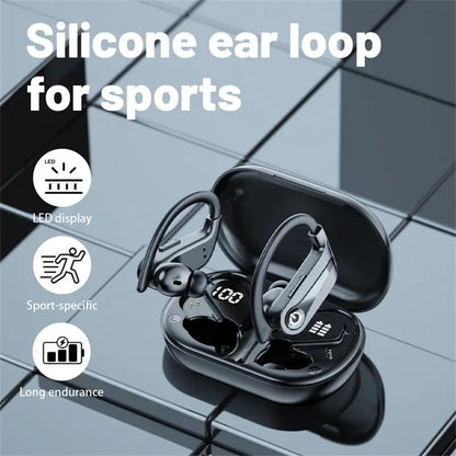 Wireless Sport Earbuds with Earhook – 30Hrs Playtime, IPX7 Waterproof, Digital Display, Built-in Mic, Stereo Sound for Workout, Running & Gym