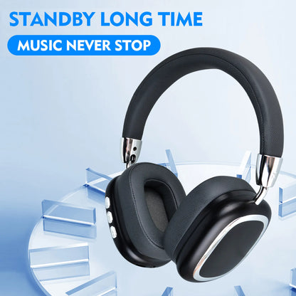 Black Over-Ear Wireless Bluetooth Headset - Portable Foldable Headset with Soft Ear Cushions, Wireless Noise Cancelling, Cable-Wired Foldable Headphones, Suitable for Travel, Laptops, Mobile Phones, Tech Gadgets, Teen Gift
