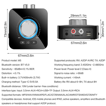 Bluetooth Audio Adapter Receiver - RCA and 3.5mm AUX Wireless Adapter with 3D Surround for Home Stereo, Vintage Speakers and Car Systems