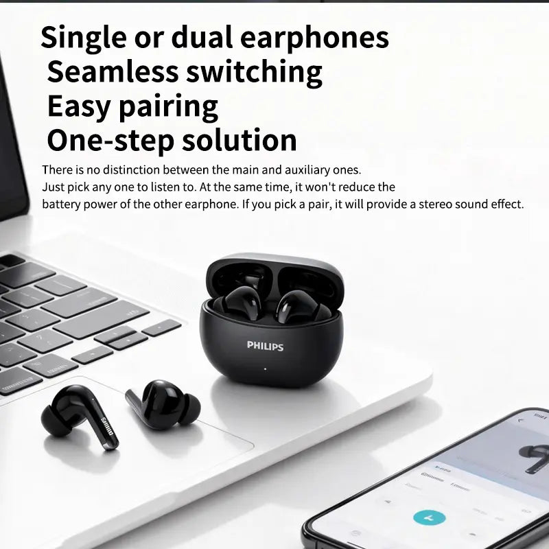 PHILIPS TAT1320 Wireless Earbuds – Bluetooth 6.0, AI Mic, 28H Battery, IPX6 Waterproof