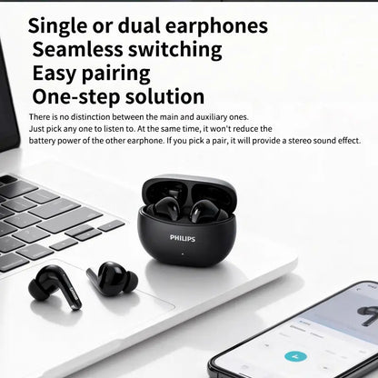 PHILIPS TAT1320 Wireless Earbuds – Bluetooth 6.0, AI Mic, 28H Battery, IPX6 Waterproof