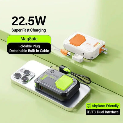 Portable Charger, Magnetic Power Bank, Small Wireless PowerBank, Battery Pack 20000mAh Travel Essentials Fast Charging With Built in Cable, Foldable Wall Plug for iPhone,Samsung,Andriod