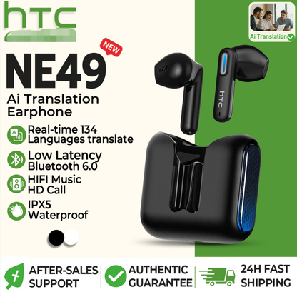 HTC NE49 Wireless Earbuds Bluetooth 6.0 Gaming Headsets High Fidelity IPX5 Waterproof, Suitable for Office, Sports, Study and Audio Calls, Built-in Microphone, TWS Earphones