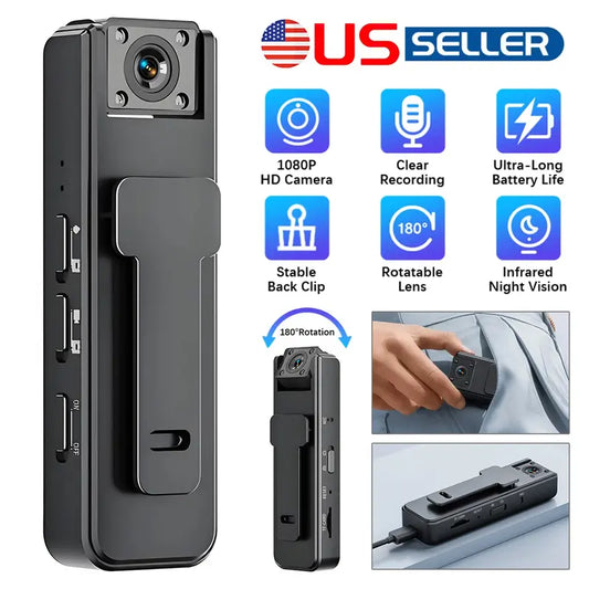 Wireless Vlog Body Camera, 1080P Camcorder, Wearable Body Cam with Night-Vision & 180° Rotation Lens, Portable Sport DV Camcorder for Outdoor Sport Skiing Cycling Hiking（No APP）