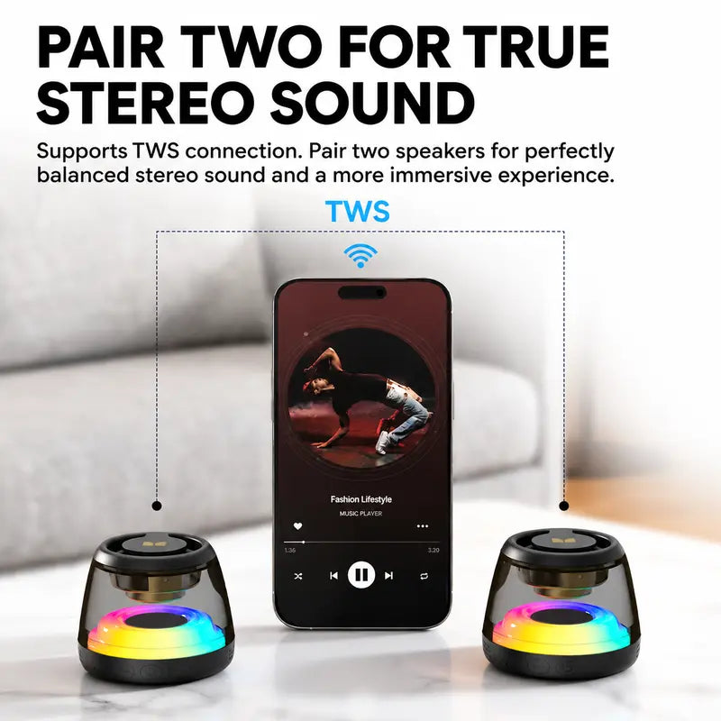 Monster Portable Mini Wireless Bluetooth Speaker, RGB Light Show, TWS Stereo Sound, 2 Speakers Pairing, 360° Surround Sound, Magnetic Suction, TF Card Support, Bluetooth 6.0, Ultra-Long Battery Life, for Home, Outdoor, Party - SummerWins - DealsForYouDays