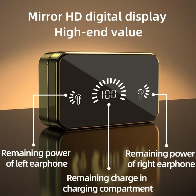 2025 New S20 Mirror Digital Display Bluetooth Earbuds – Wireless Noise Cancelling In-Ear Headphones, Ultra-Long Battery Life, Universal Compatibility